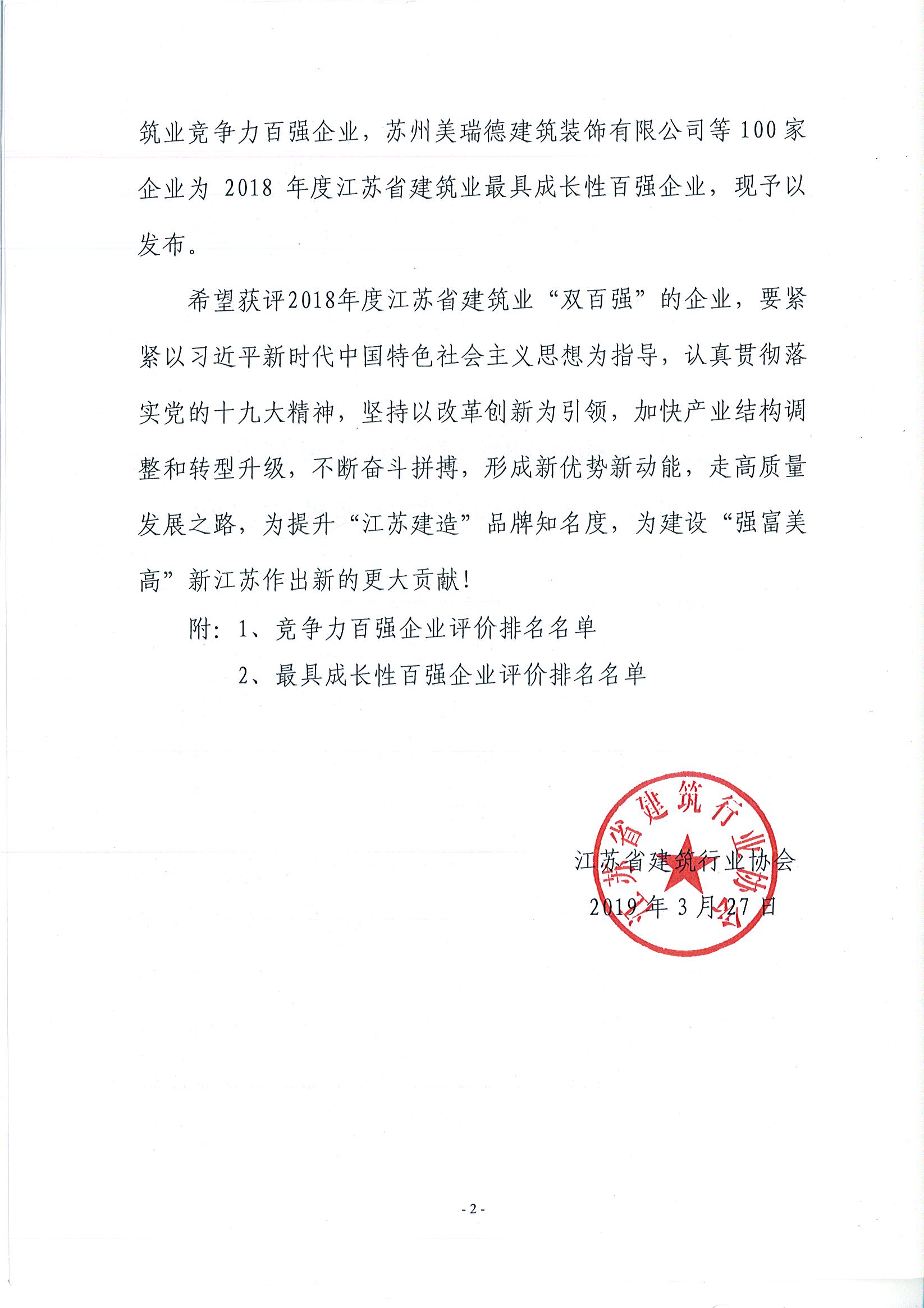 蘇州中設建設蟬聯(lián)江蘇建筑業(yè)成長性百強企業(yè)前列