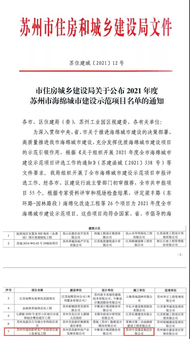 蘇州中設(shè)“清華園”項目喜獲2021年“蘇州市海綿城市建設(shè)示范項目”