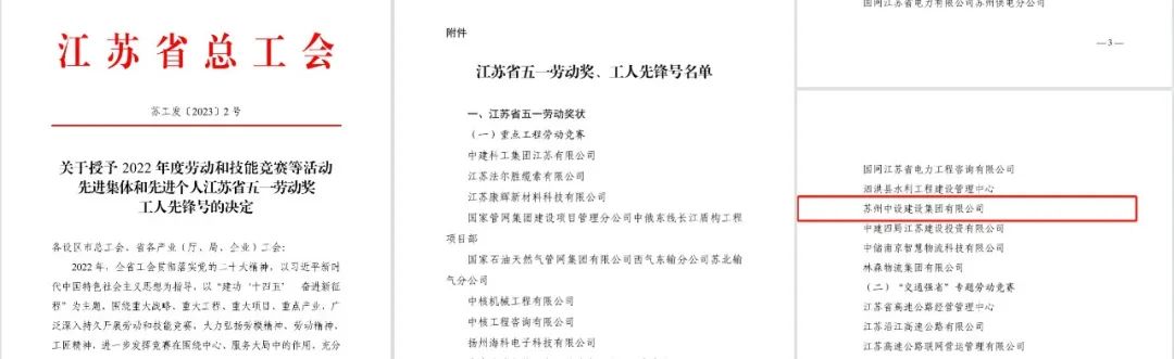 【喜訊】蘇州中設榮獲“江蘇省五一勞動獎狀”榮譽稱號